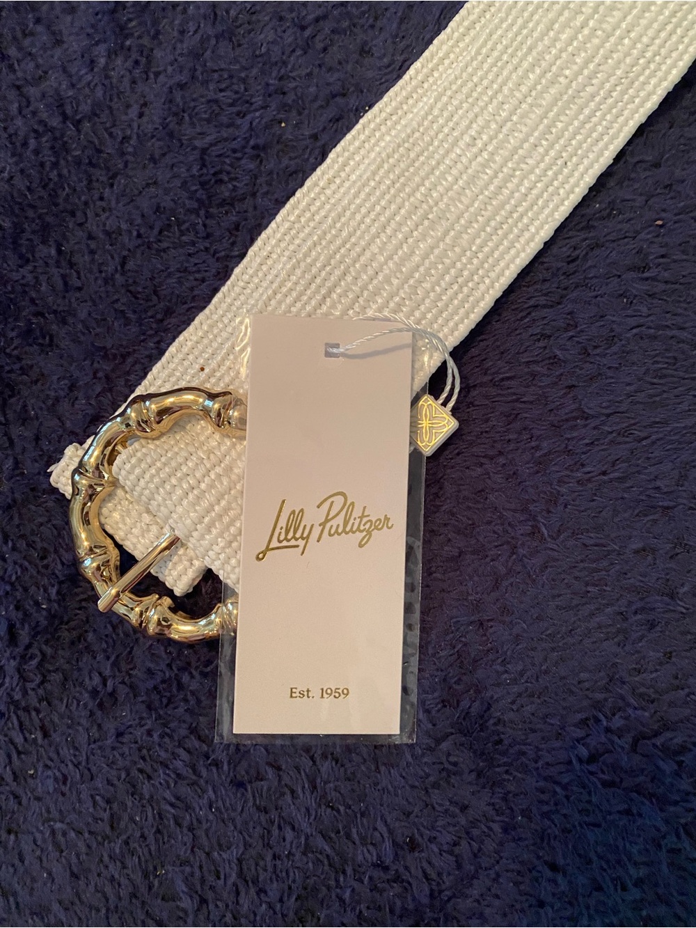 Lilly Pulitzer White Woven Belt with Gold Bamboo Buckle BNWT